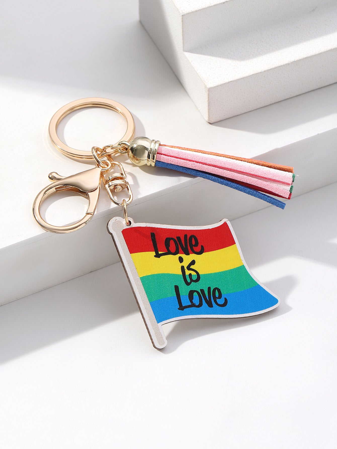 Wholesale LGBT Pride Month Rainbow Tassel Wooden Keychain