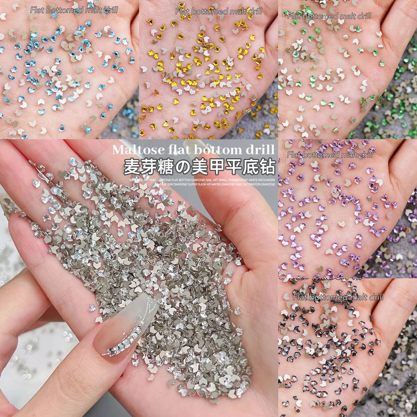 Wholesale 100pcs K9 Nail Art Wheat Germ Diamond Flat-bottomed Diamond Small Transparent White Wheat Ear Crystal Shaped Diamond Nail Art Accessories
