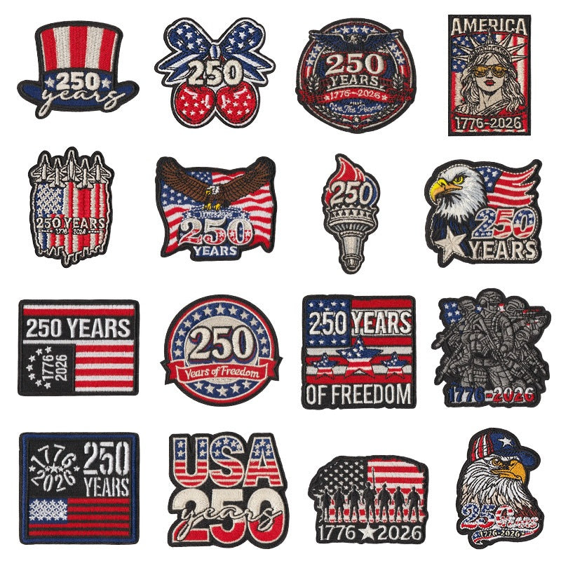 Wholesale Decorative Embroidered Patches 50 Piece Set With Liberty Bell Statue Of Liberty American Flag Design For Towels