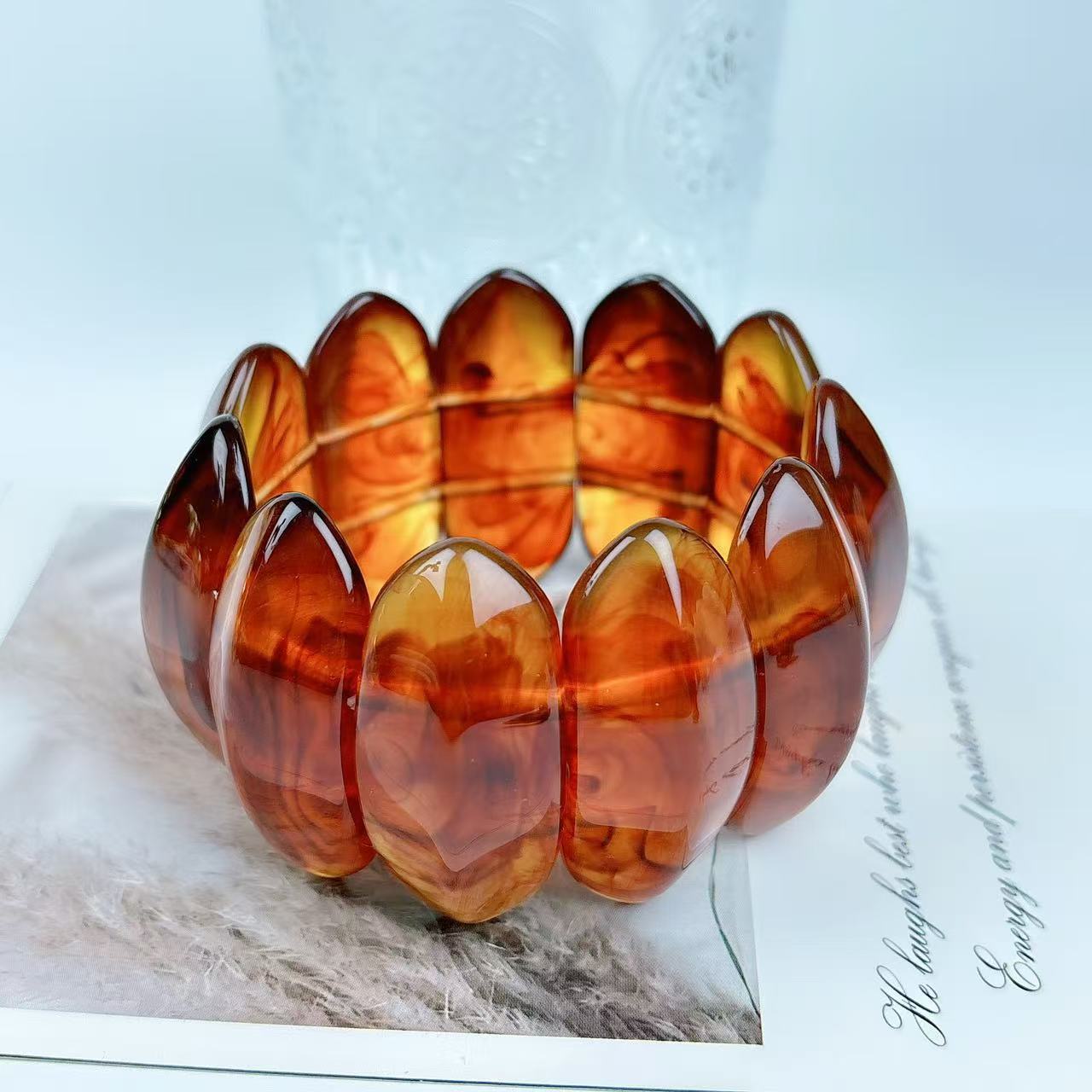 Wholesale fashion pattern halo dyed acrylic  geometric stitching hand beaded bracelet