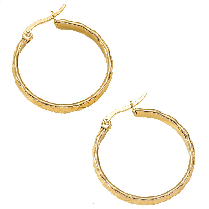 Wholesale Rhombus Lattice Titanium Steel Gold Plated Earrings