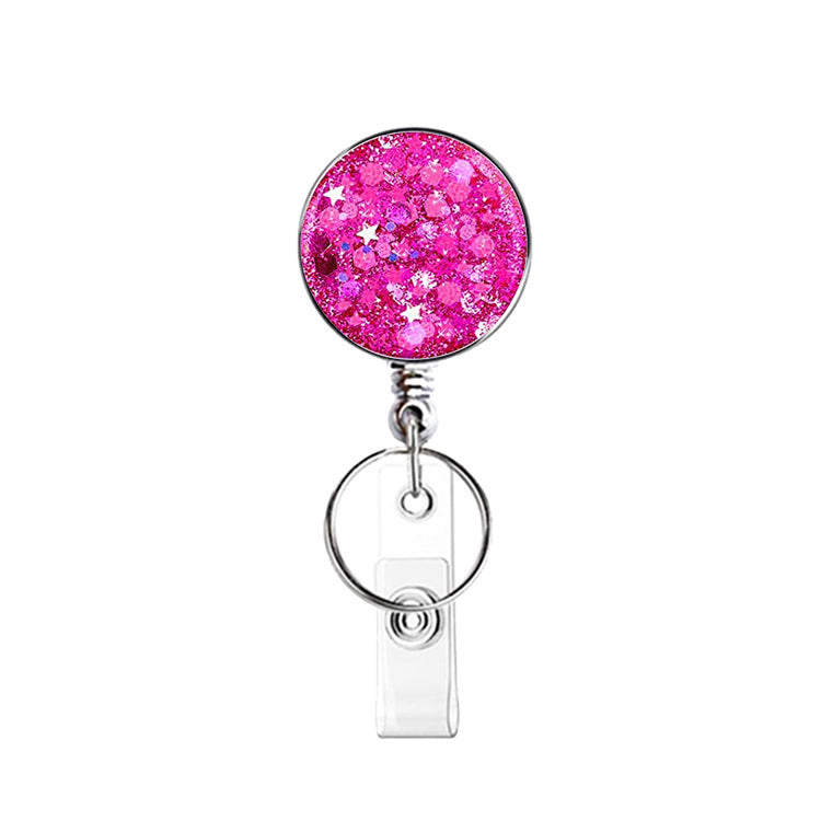 Wholesale UV Electroplated Resin Diamond Glitter Sequins Retractable Keychain