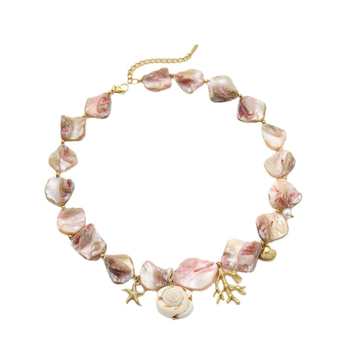 Wholesale Beach Style Stainless Steel Pink Shell Coral Ocean Clavicle Necklace