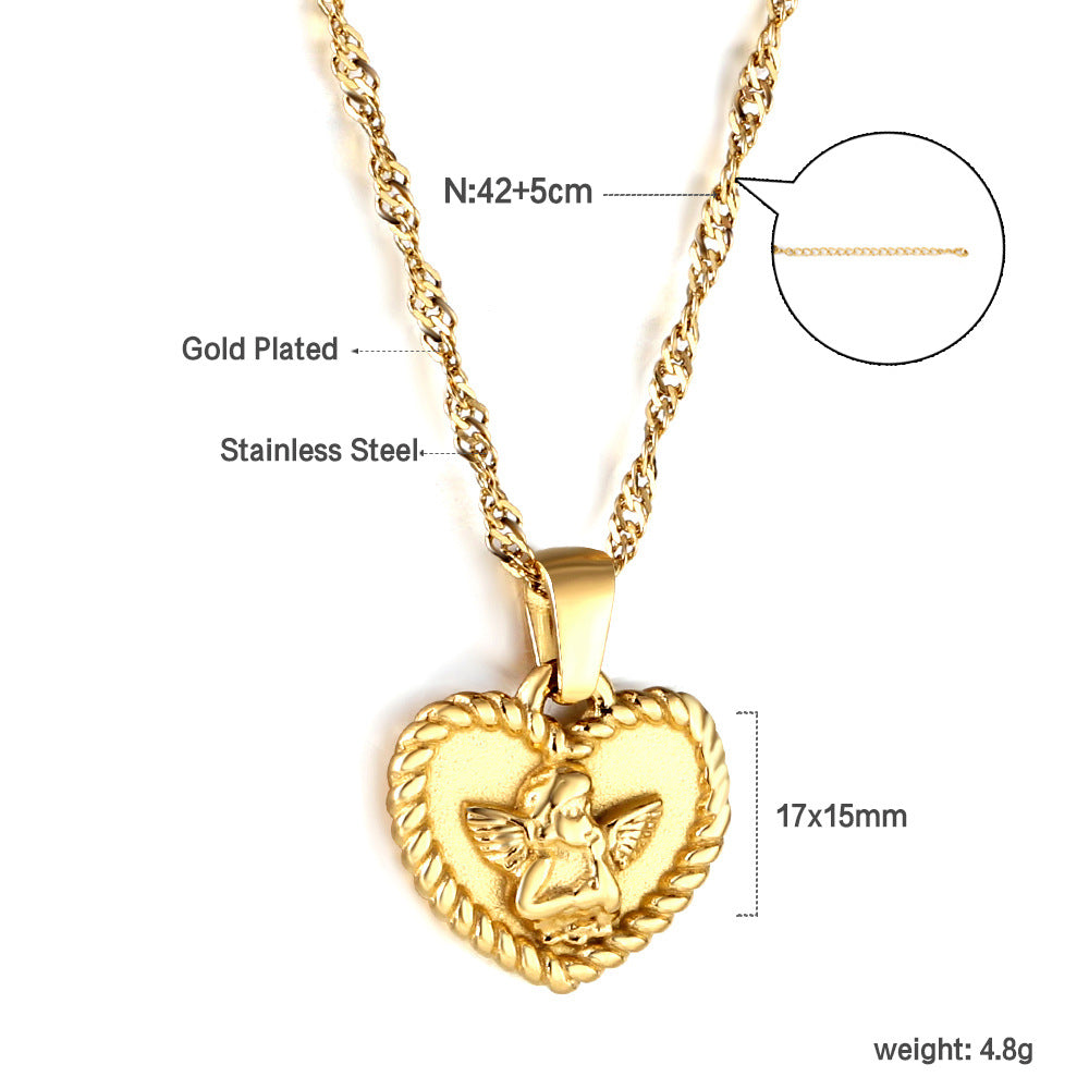 Wholesale 18k Gold-Plated Heart Pendant Stainless Steel Necklace