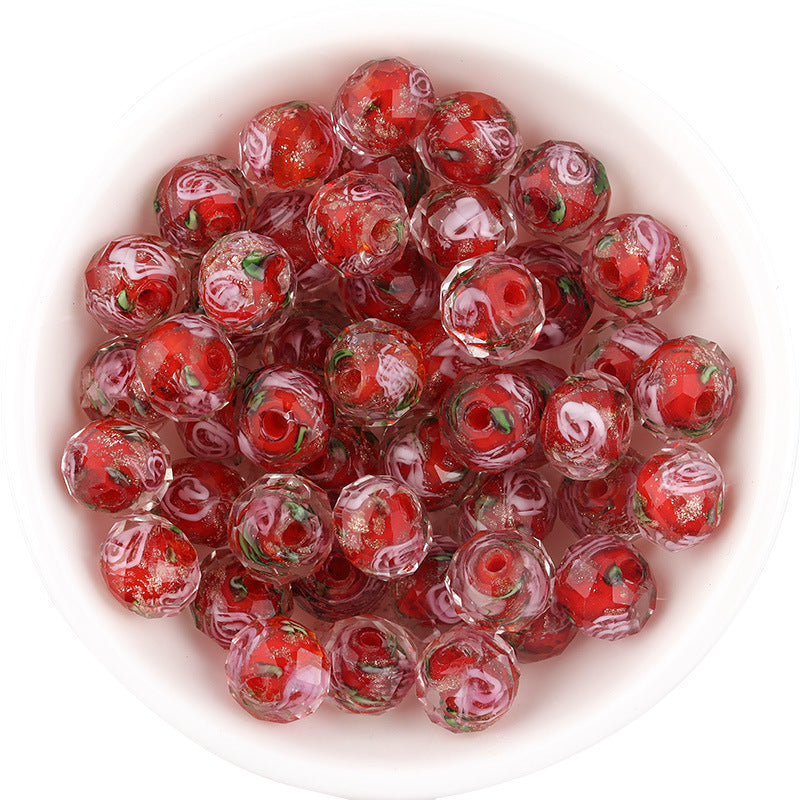 Wholesale 10pcs Golden Sand Flower Glass Round Beads