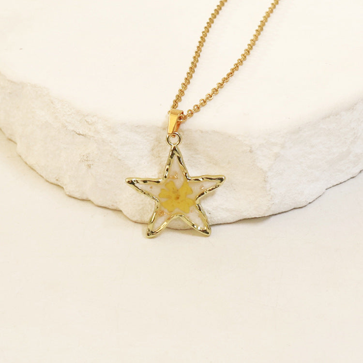 Wholesale 6pcs Real Flower Dried Flower Pendant Immortal Flower Colorful Epoxy Real Flower Necklace