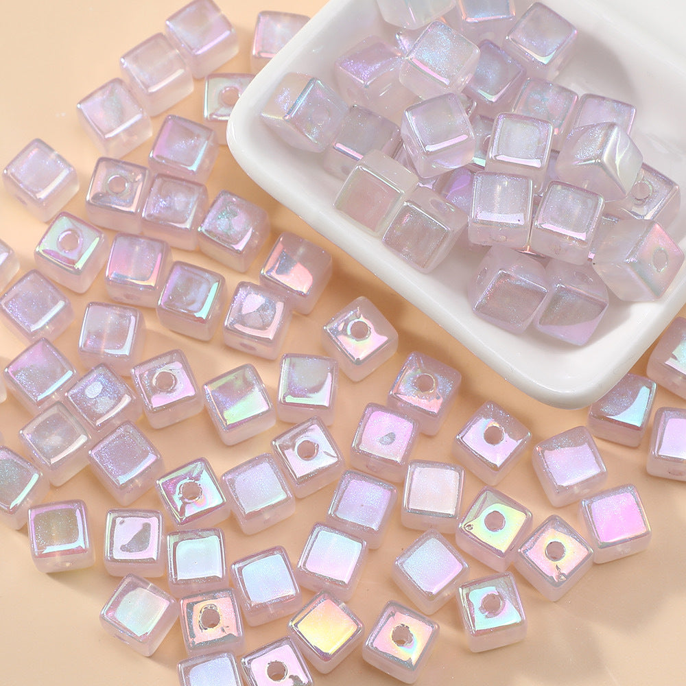 Wholesale 10pcs Jelly Color Fantasy Acrylic Cubes Sprinkled with Gold Fine Glitter Beads