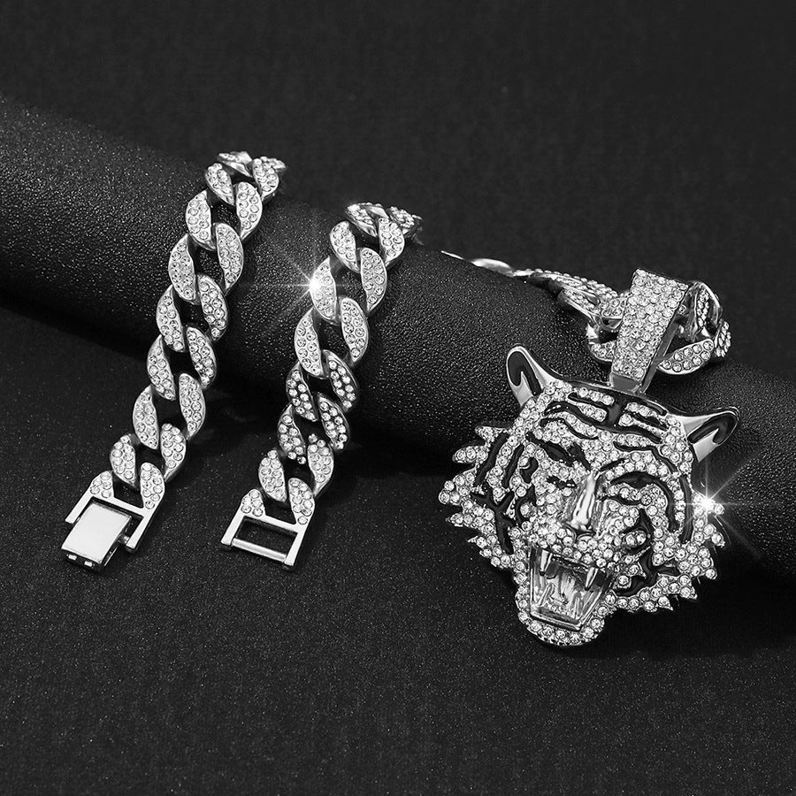 Wholesale 3D Diamond Tiger Pendant Hip-hop Men's Cuban Necklace