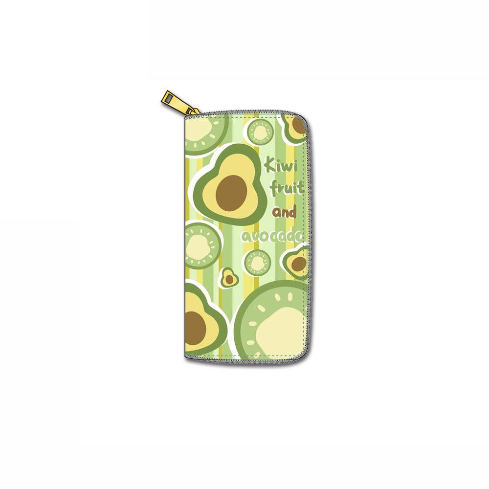 Wholesale Fruit Avocado PU Long Zipper Comic Print Wallet