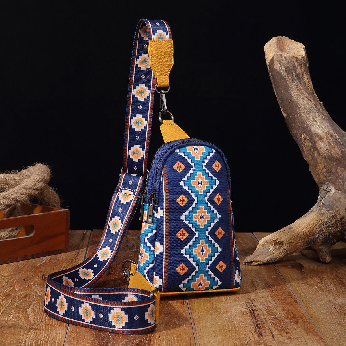 卸売ヴィンテージ アステカ キャンバス プリント ボヘミアン チェスト バッグ クロスボディ バッグ