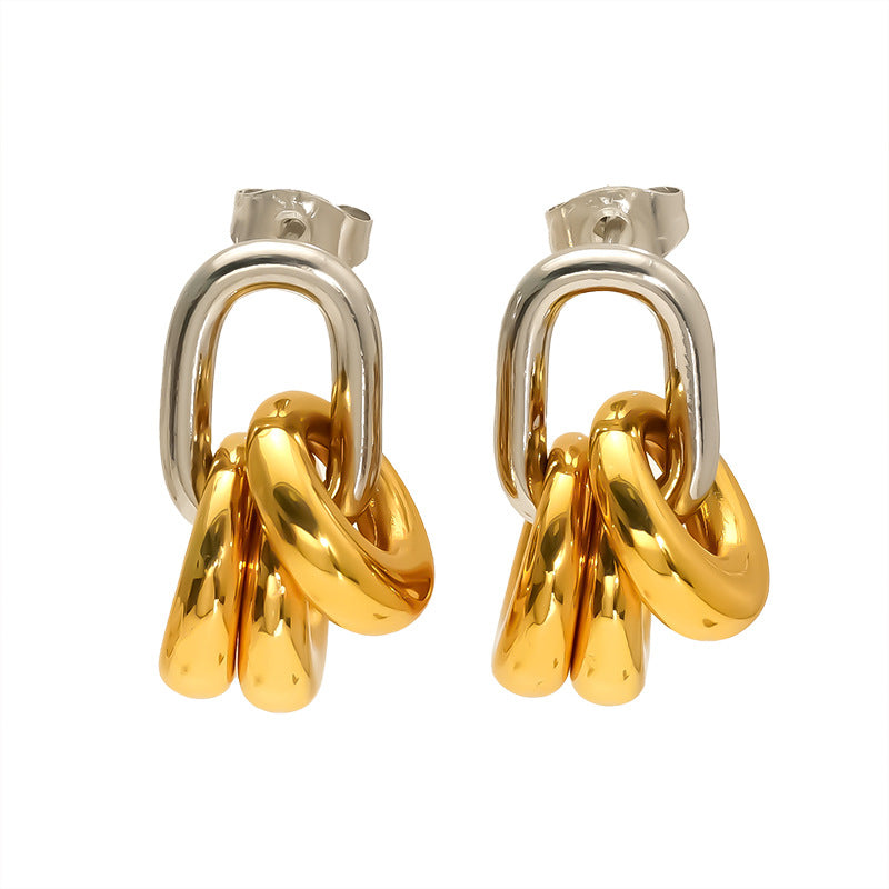 Wholesale Oval Color Matching Circle Earrings Gold and Silver Twist Chain Stainless Steel Earrings