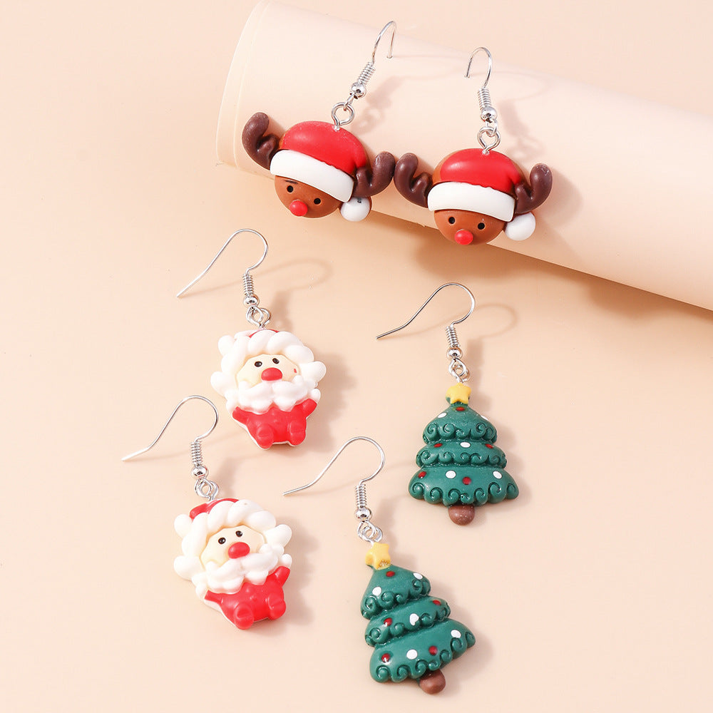 Wholesale Resin Christmas Santa Elk Earrings