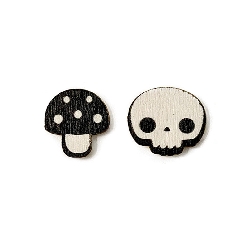 Wholesale Halloween Dark Style Skull Bat Wooden Earrings
