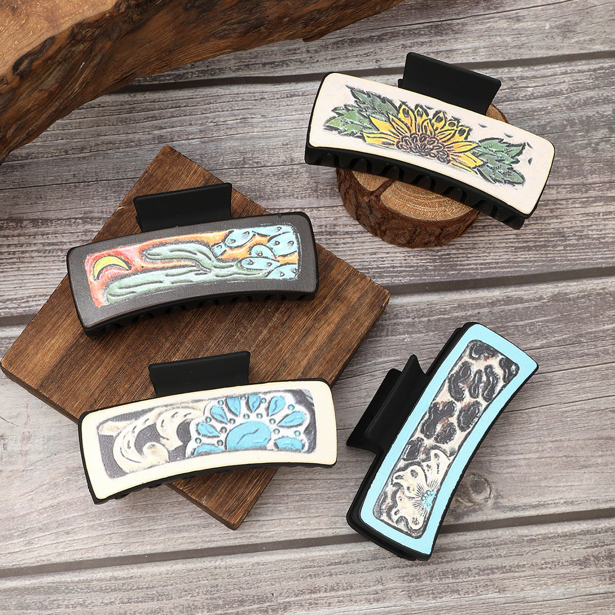 Wholesale Cactus Leather Hairpin Sunflower Grab Clip Shark Clip Hair Clips