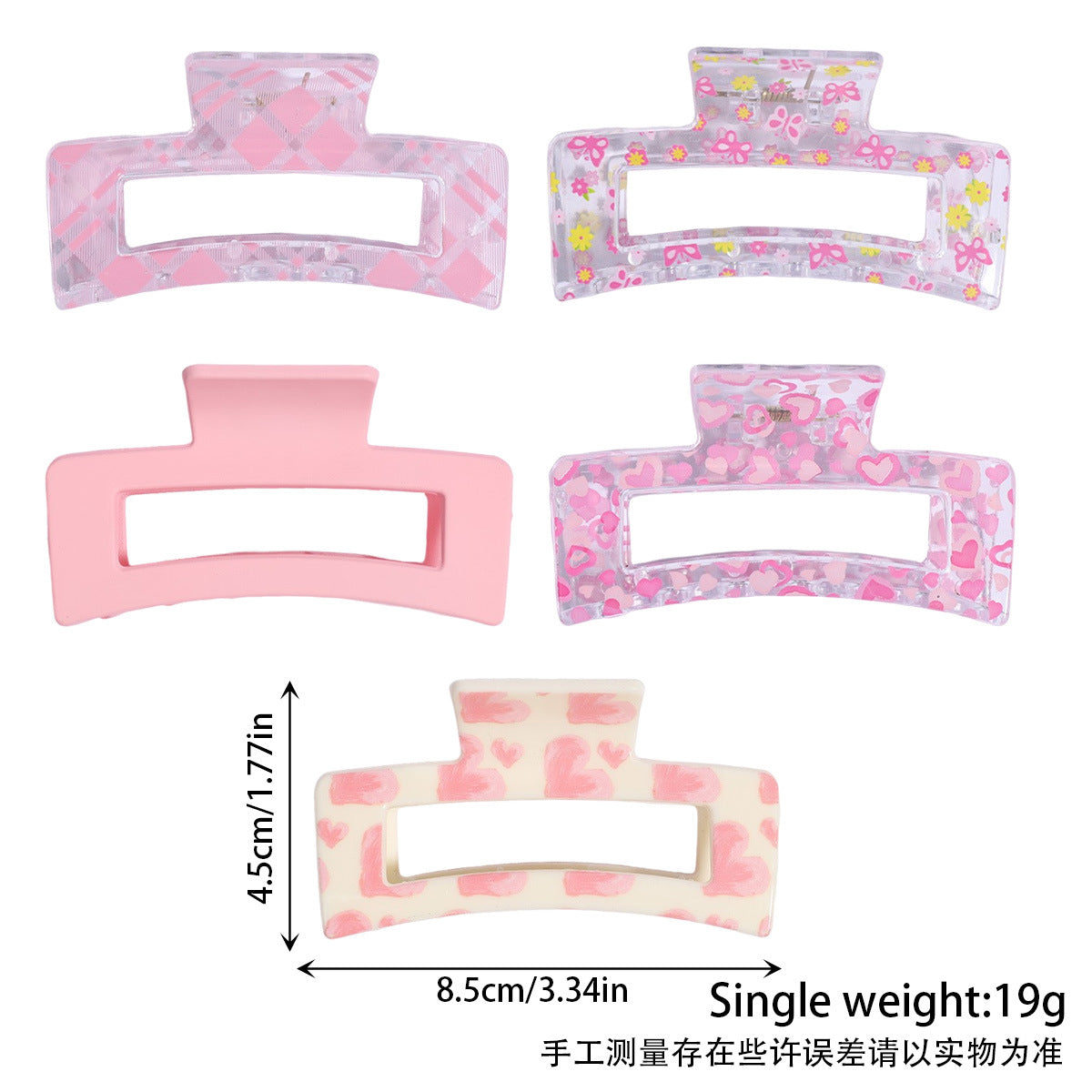 Wholesale Heart Print Summer Heat Square Hair Shark Clip