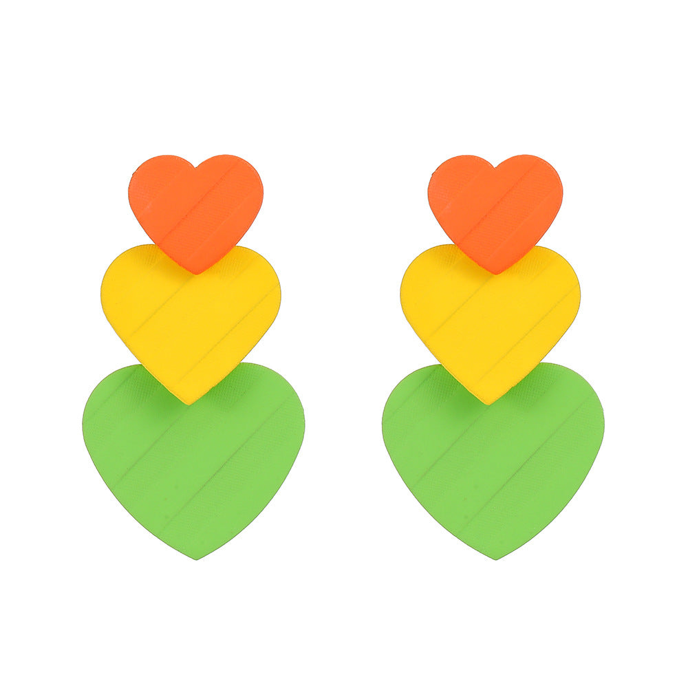 Wholesale Color Heart Spray Paint Twill Metal Earrings