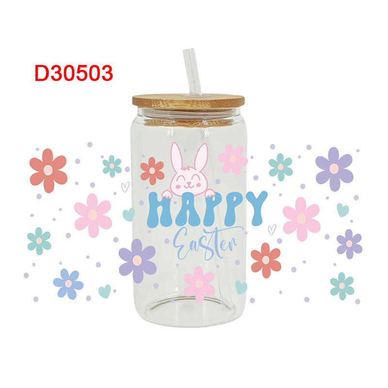 Wholesale Colorful Easter cartoon rabbit with letters 16oz Cup UV DTF Wraps