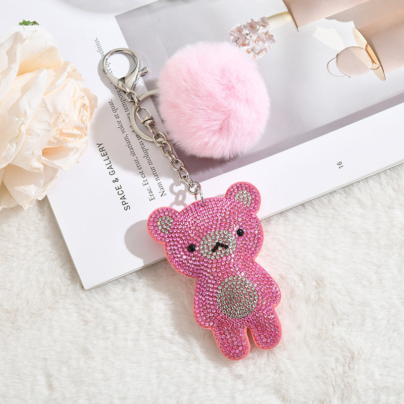 Wholesale Cute Little Bear Plush Ball Rhinestones Pom Pom
 Keychain
