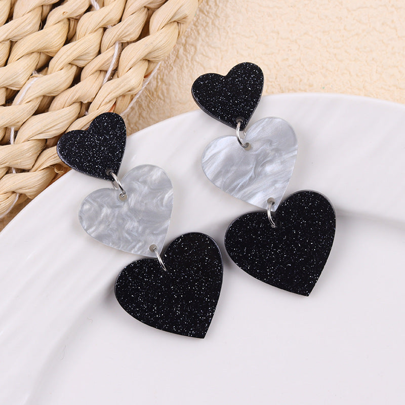 Wholesale Sweet Valentine' s Day Glitter Long Heart Acrylic Earrings