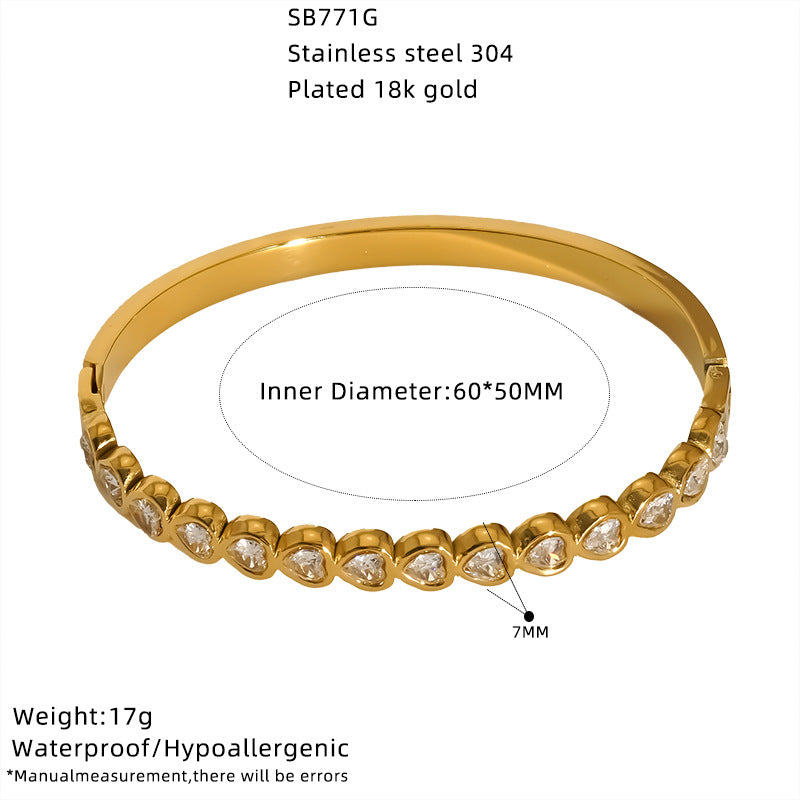 Wholesale zircon-studded clasp gold bracelet versatile stainless steel jewelry