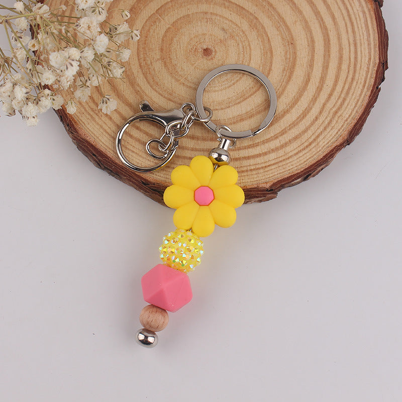 Wholesale Begonia Daisy Flower Beaded Tassel Keychain
