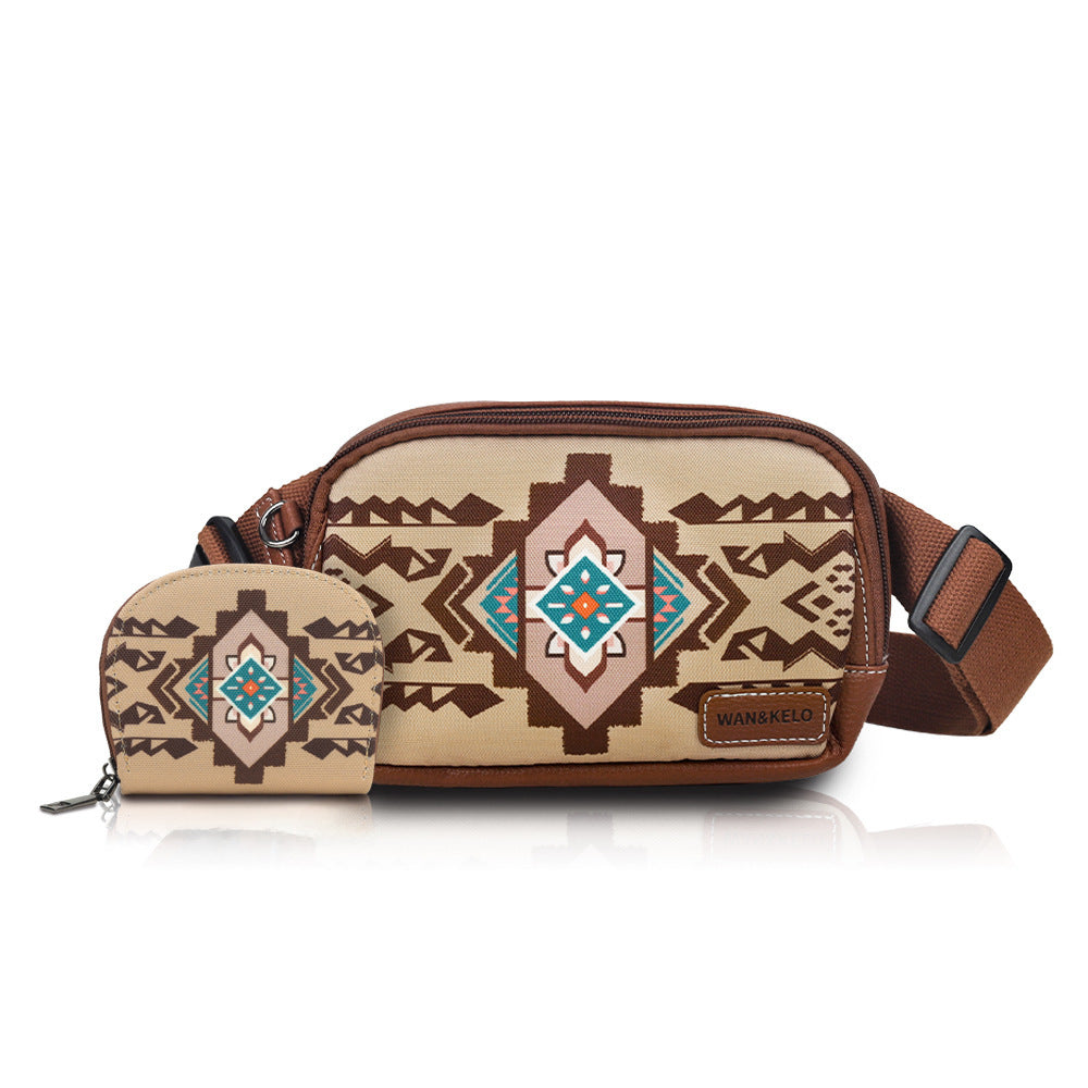 Wholesale Hot selling two-piece set Bohemian ethnic style retro ladies crossbody Bag small card Bag chest Bag waist Bag