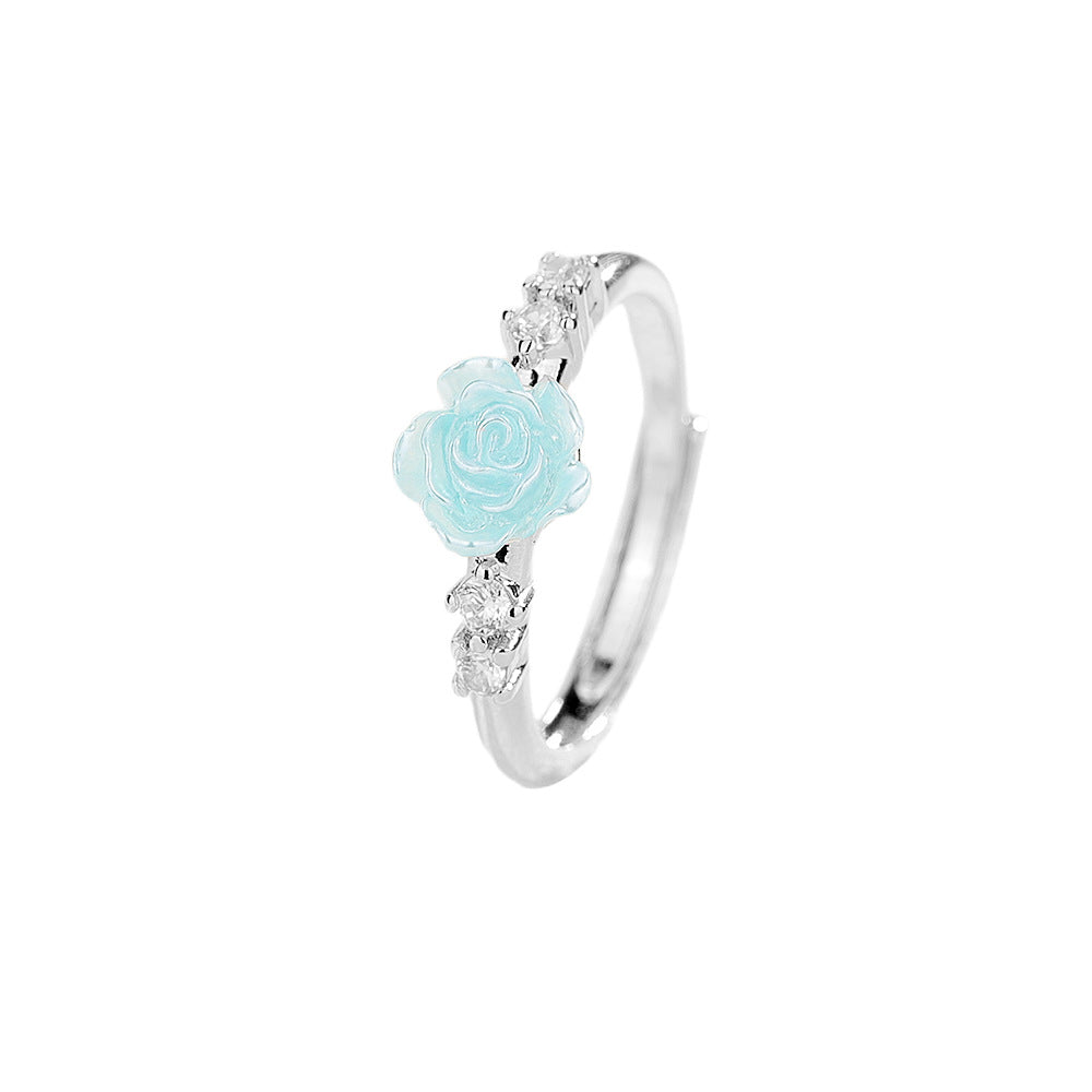 Wholesale Pink Blue Rose Ring Romantic Valentine' s Day Ring