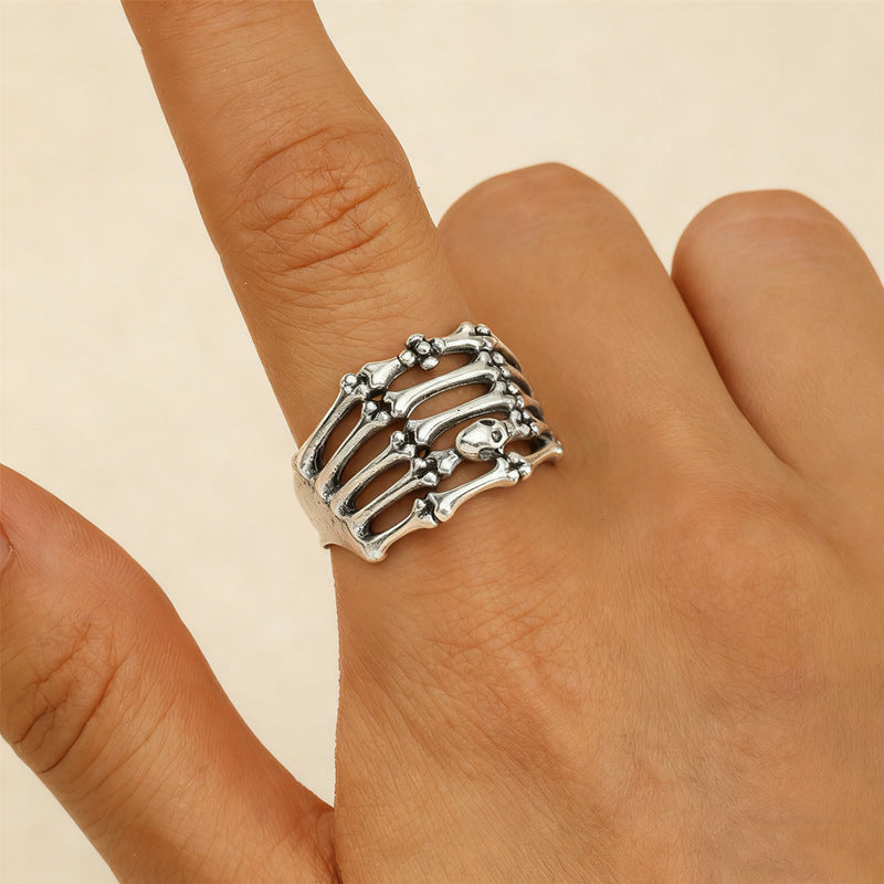 Wholesale Gothic Skull Pirate Adjustable Ring Zinc Alloy Antique Silver Finish Unisex  Jewelry Boutique Resale