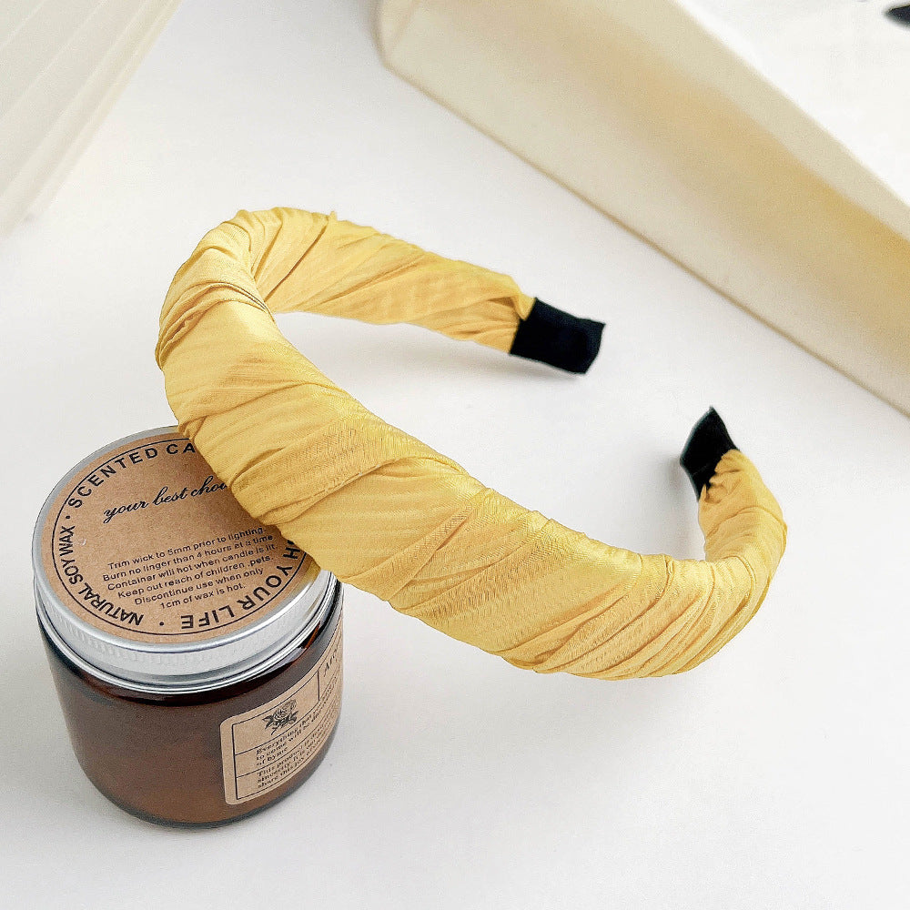 Wholesale Fabric Art Solid Color Pleated Wide Edge Headband
