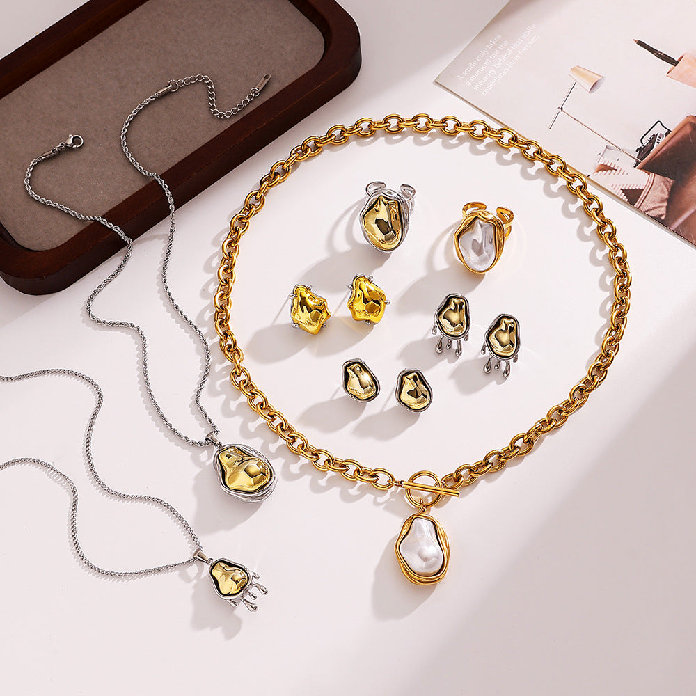 Wholesale Stainless steel pearl rings  earrings   and necklaces