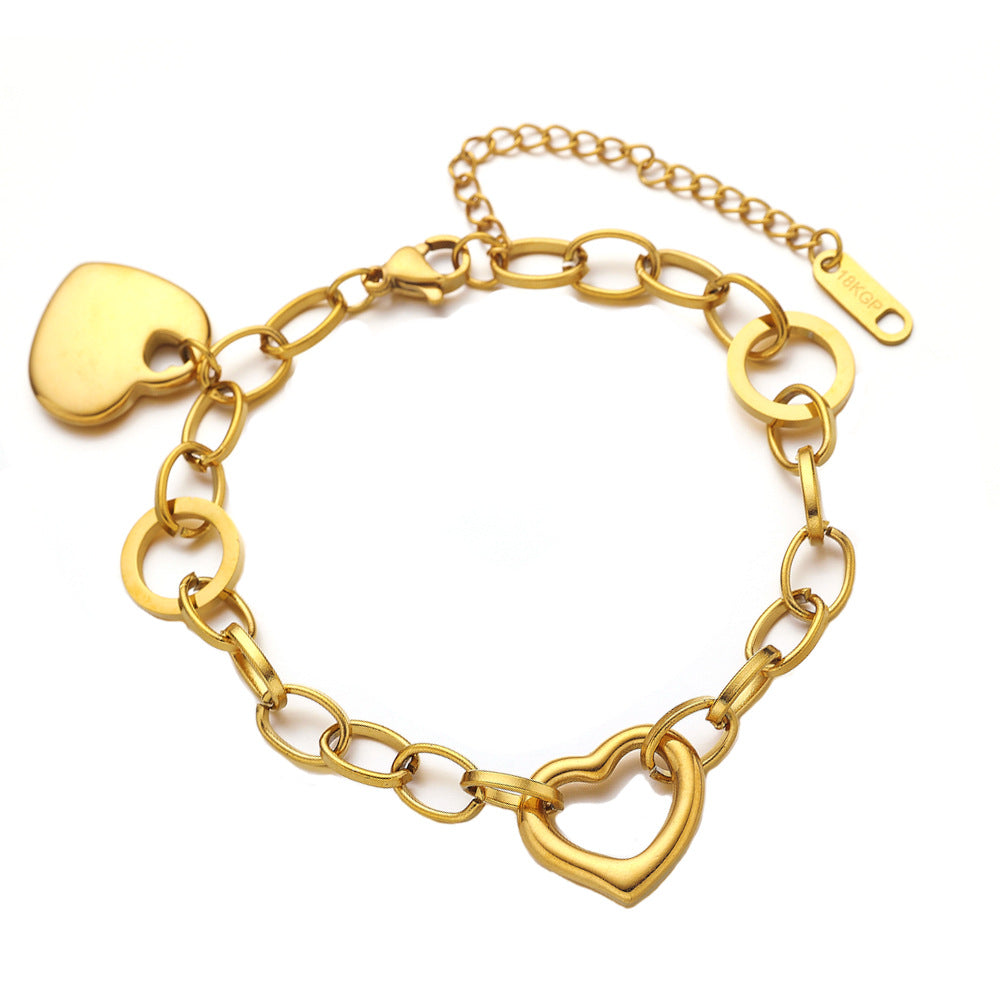 Wholesale Stainless steel bracelet gold plated heart shaped bracelet