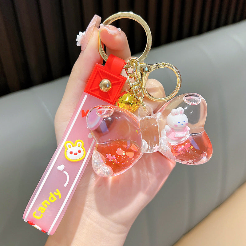 Wholesale New Year Creative Cartoon Bow Quicksand Bottle Bunny Keychain