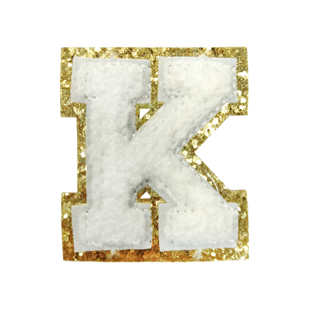 Wholesale White Towel Embroidered Alphabet Patches A Z With Gold Glitter Stylish DIY Accessory For Coats And Crafts