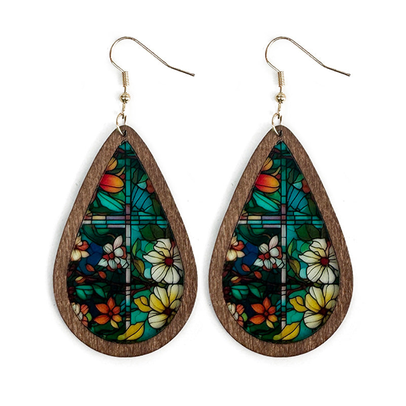 Wholesale Waterdrop shaped colored printed acrylic earrings