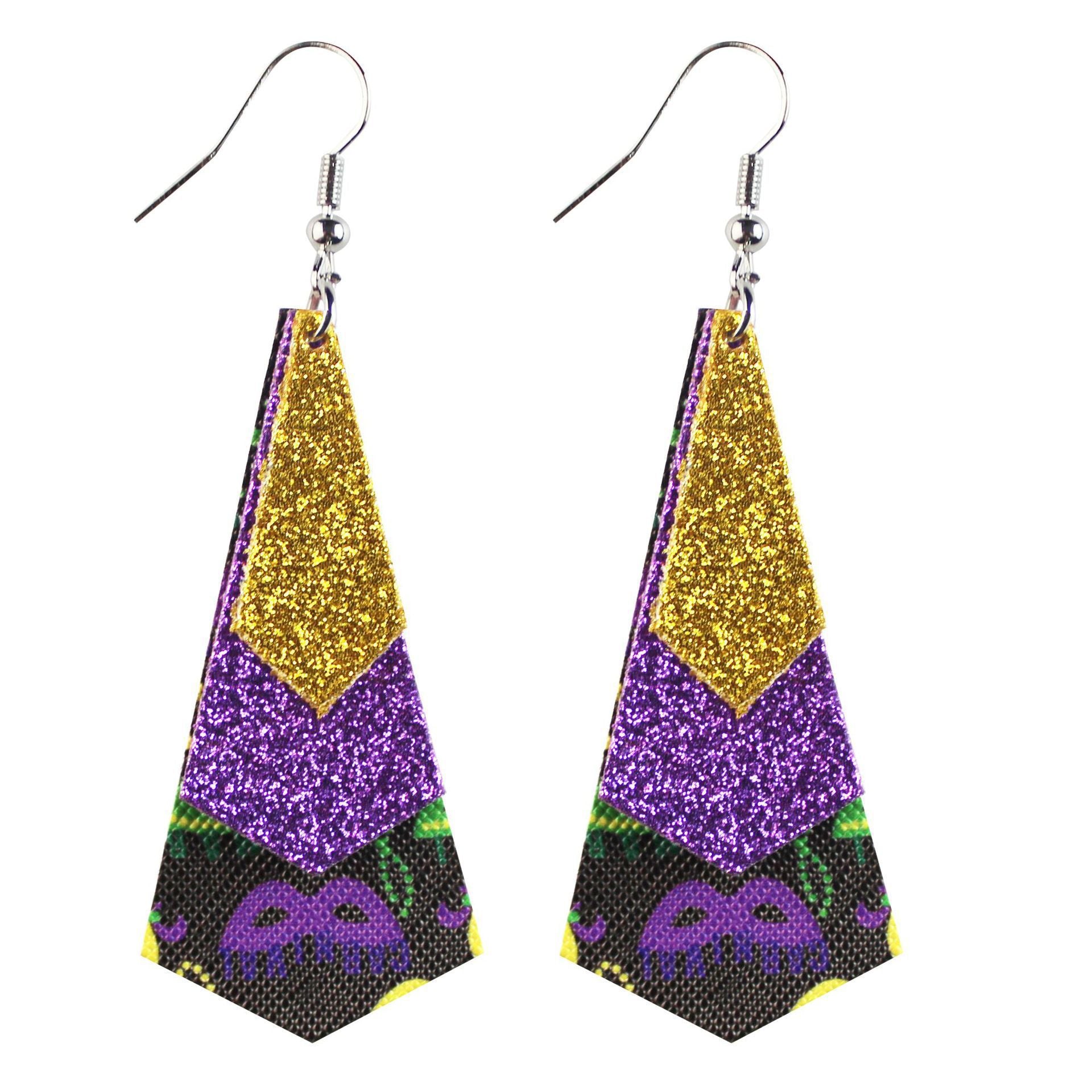 Wholesale Carnival Multi-layered Leaf  Mardi Gras Earrings