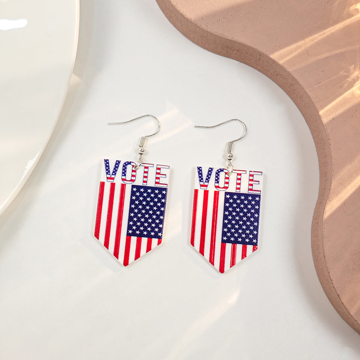 Wholesale Vintage Love Heart Flower Independence Day Acrylic Earrings