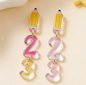 Wholesale Chic 2D Acrylic Spliced Earrings Teacher Appreciation Graduation Stationery Theme Cute Jewelry Accessory For Party Boutique Resale