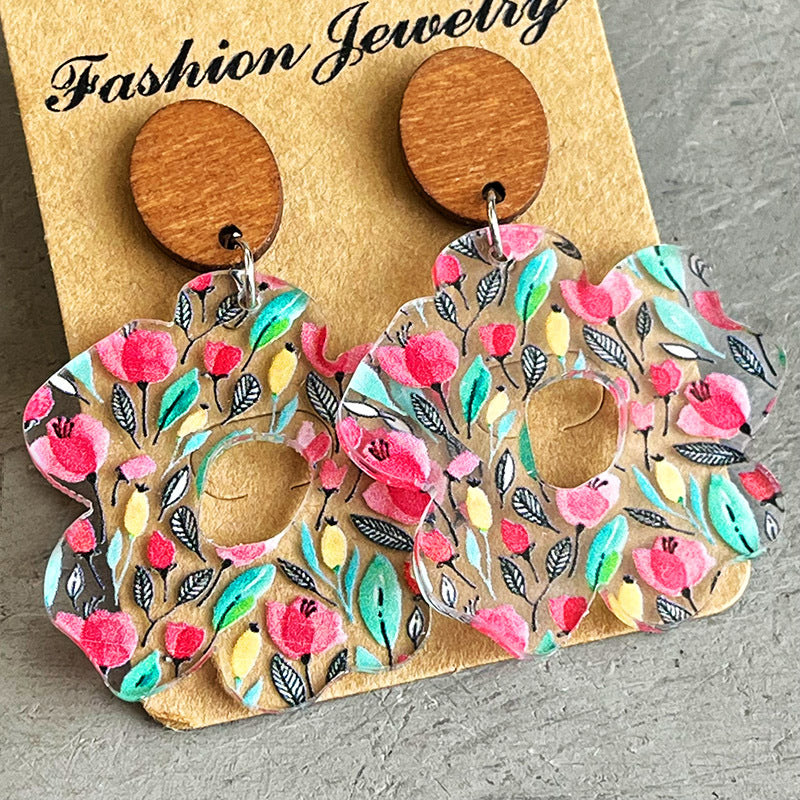 Wholesale 2 Pairs/pack Acrylic Wooden Flower Simple Floral Earrings