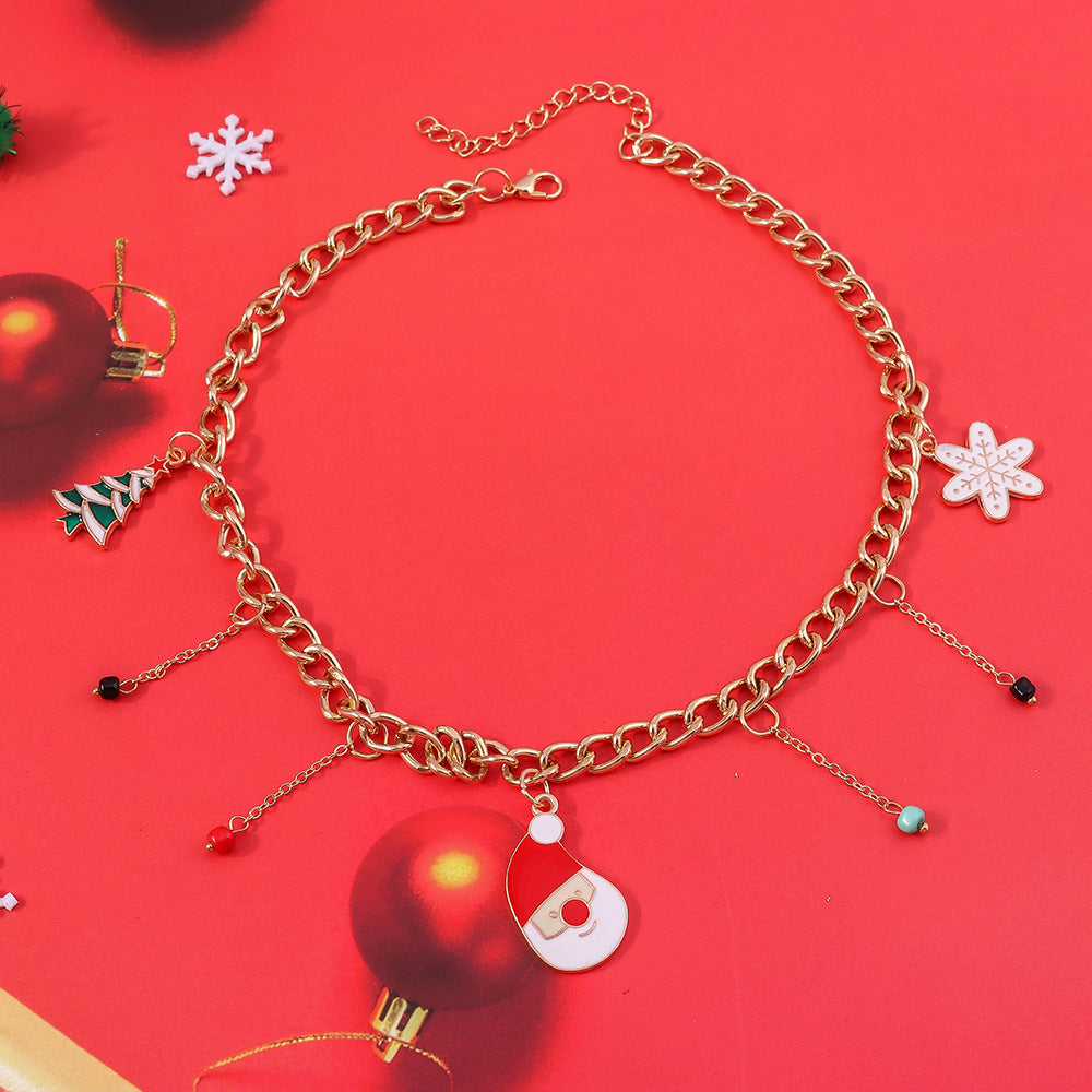 Wholesale Alloy Dripping Oil Necklace Santa Claus Christmas Tree Snowflake Temperament  Necklace