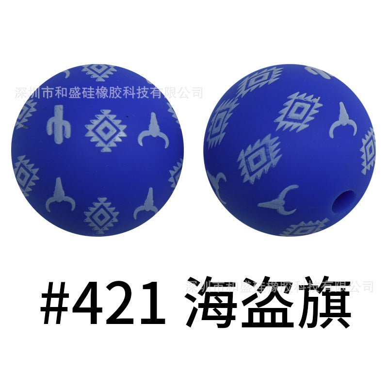 Wholesale 50pcs 16mm Print Silicone Beads Colorful Silicone Water Transfer Beads