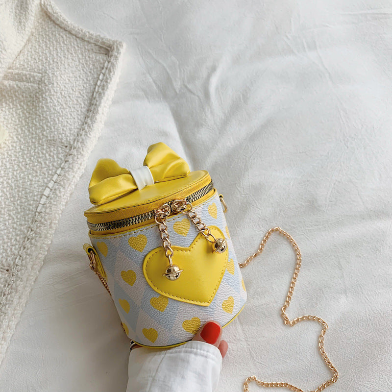 Wholesale PU Heart Bow Knot Cylindrical Kids Messenger Bag