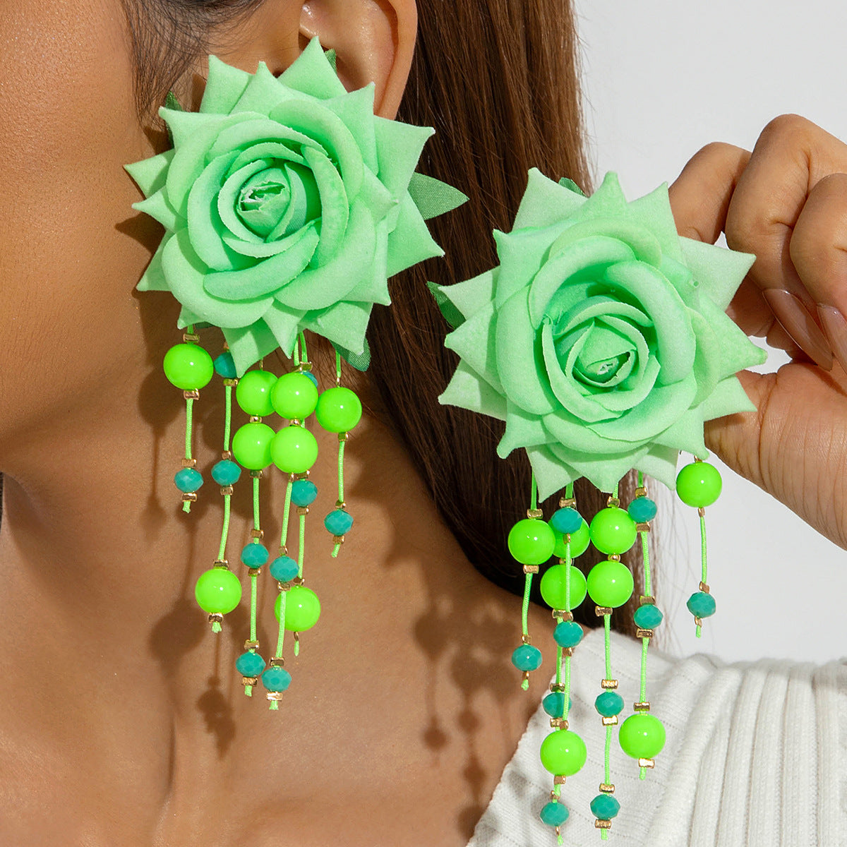 Wholesale Colorful three-dimensional rose flower earrings
