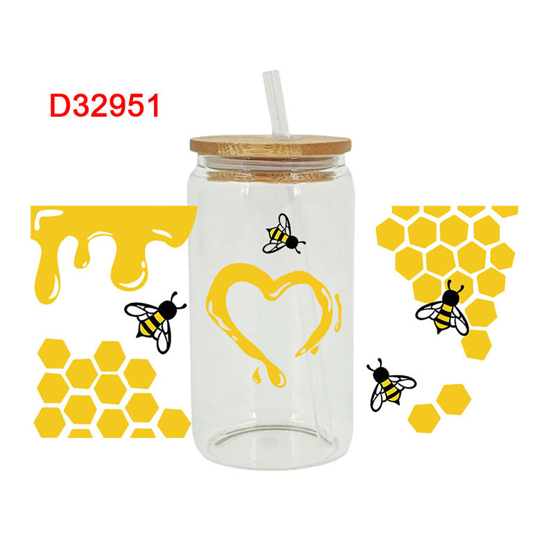 Wholesale Sunflower blossom Uv Transfer Sticker Glass Cup 16oz Cup UV DTF Wraps
