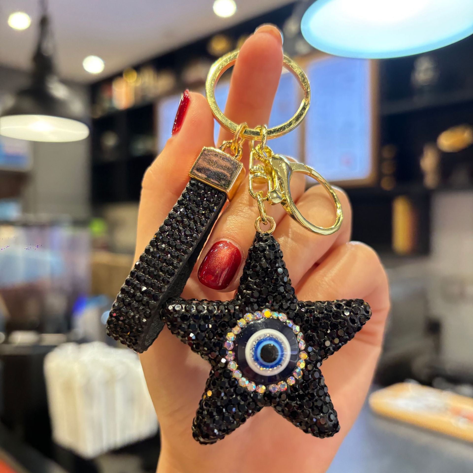 Wholesale Full Rhinestone Star Demon Eye Car Keychain