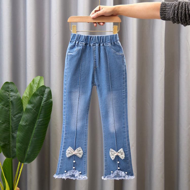 Wholesale Cotton Medium Large Children's Wide Leg Pants Baby Casual Girls Flared Long Pants