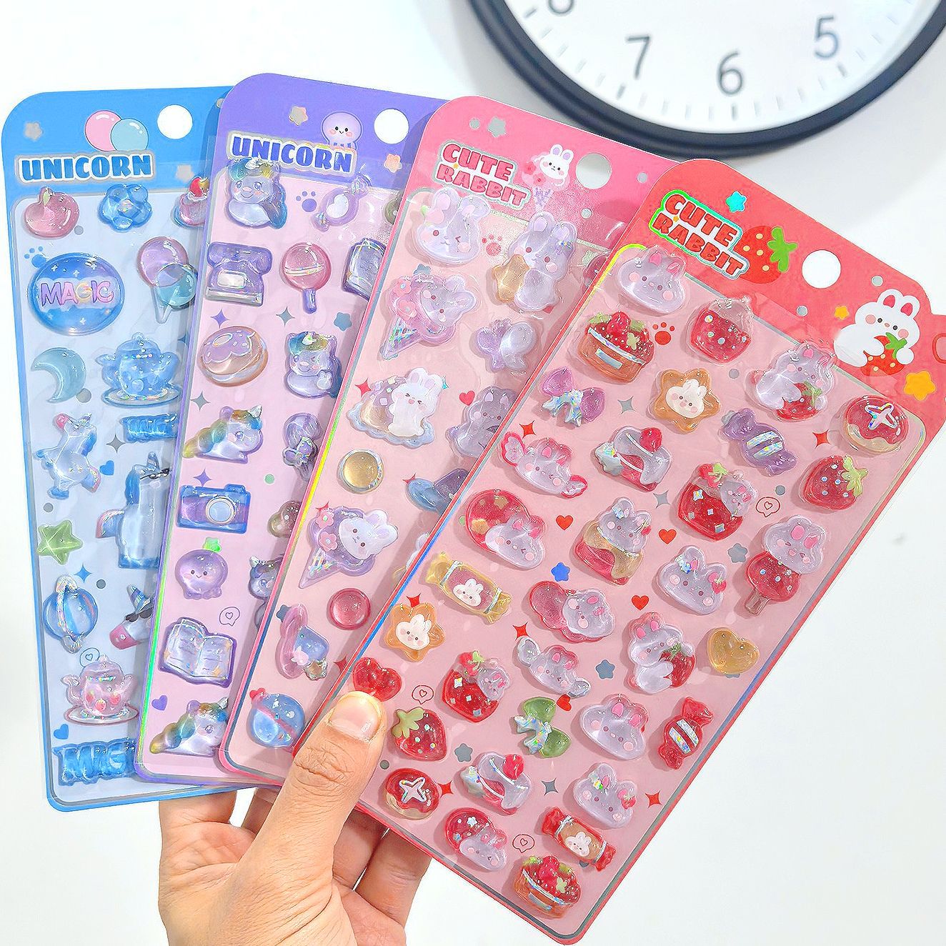 Wholesale Embossed Strawberry Ocean Unicorn Cartoon 3D Stickers  OLY Exclusive