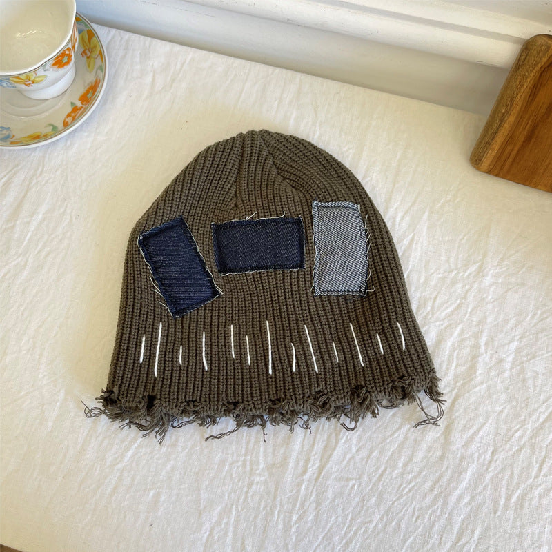 Wholesale Autumn and Winter Hip Hop Warm Raw Edge Patch Beanie