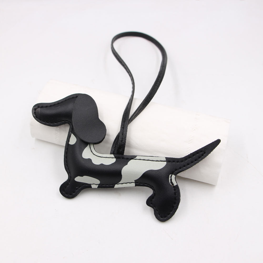 Wholesale Chic Double Sided Printed Dachshund Pendant Artificial Leather Bag Charm Keychain Accessory