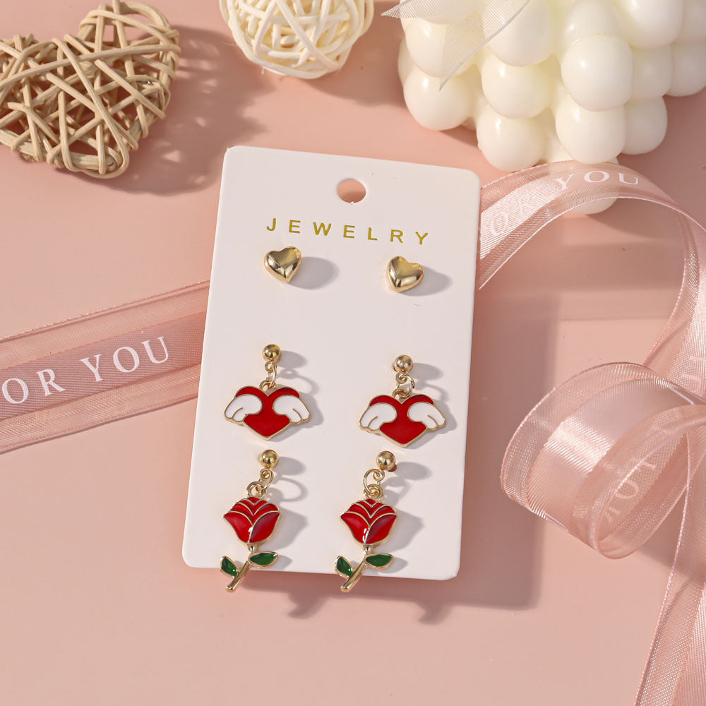 Wholesale Valentine' s Day Rose Red Lips Earring Set