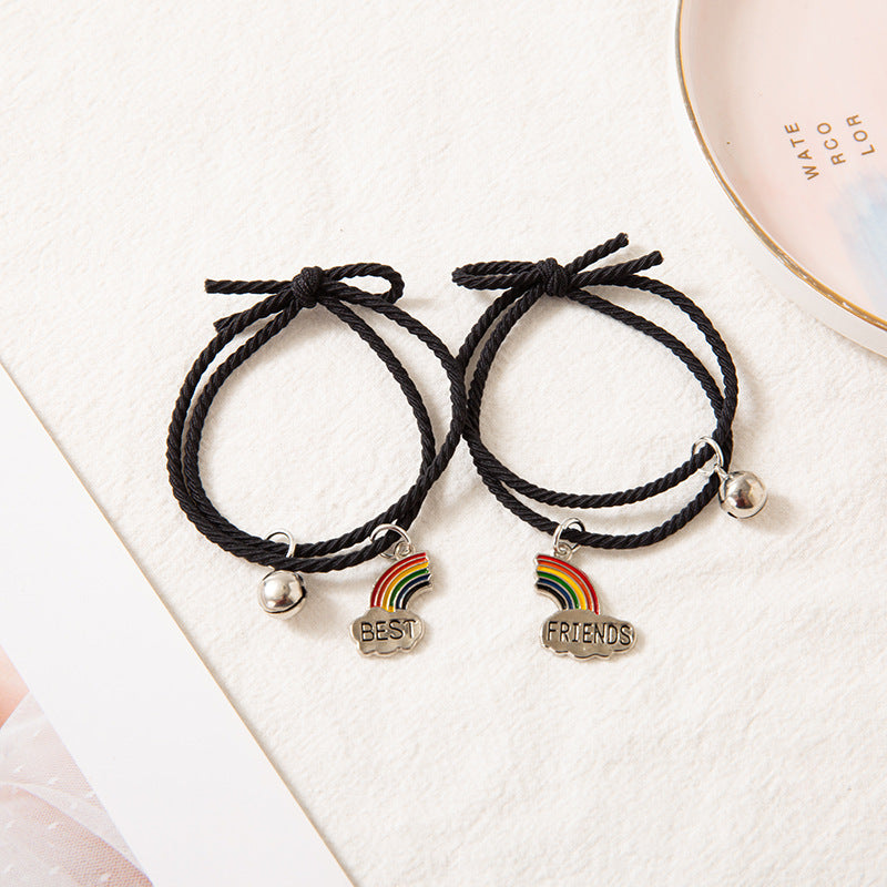 Wholesale Rainbow Bell Bracelet for Girlfriends One Pair Simple Rainbow Cloud Stitching Friendship Bracelet